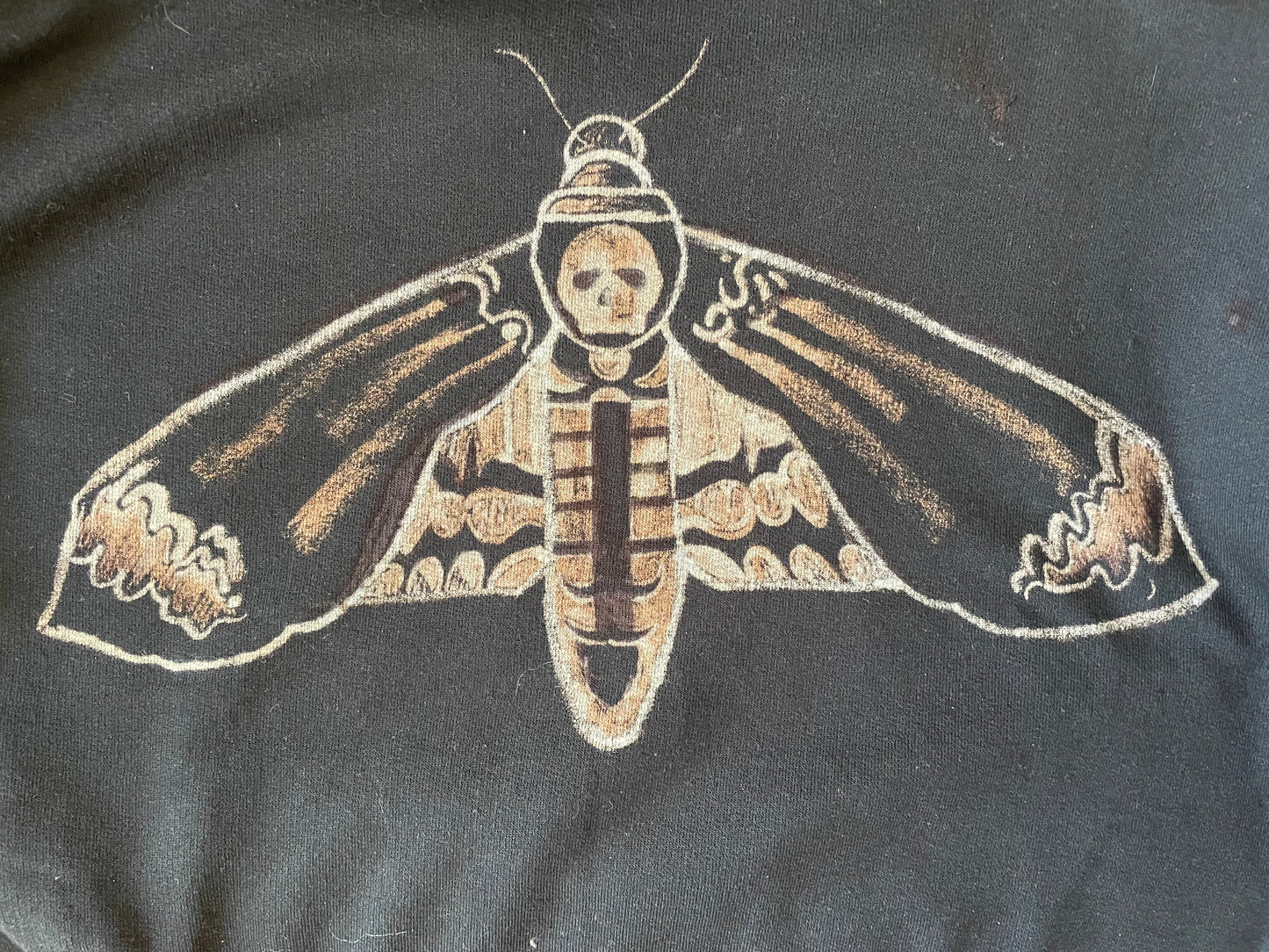 death’s-head hawkmoth bleach dye sweatshirt