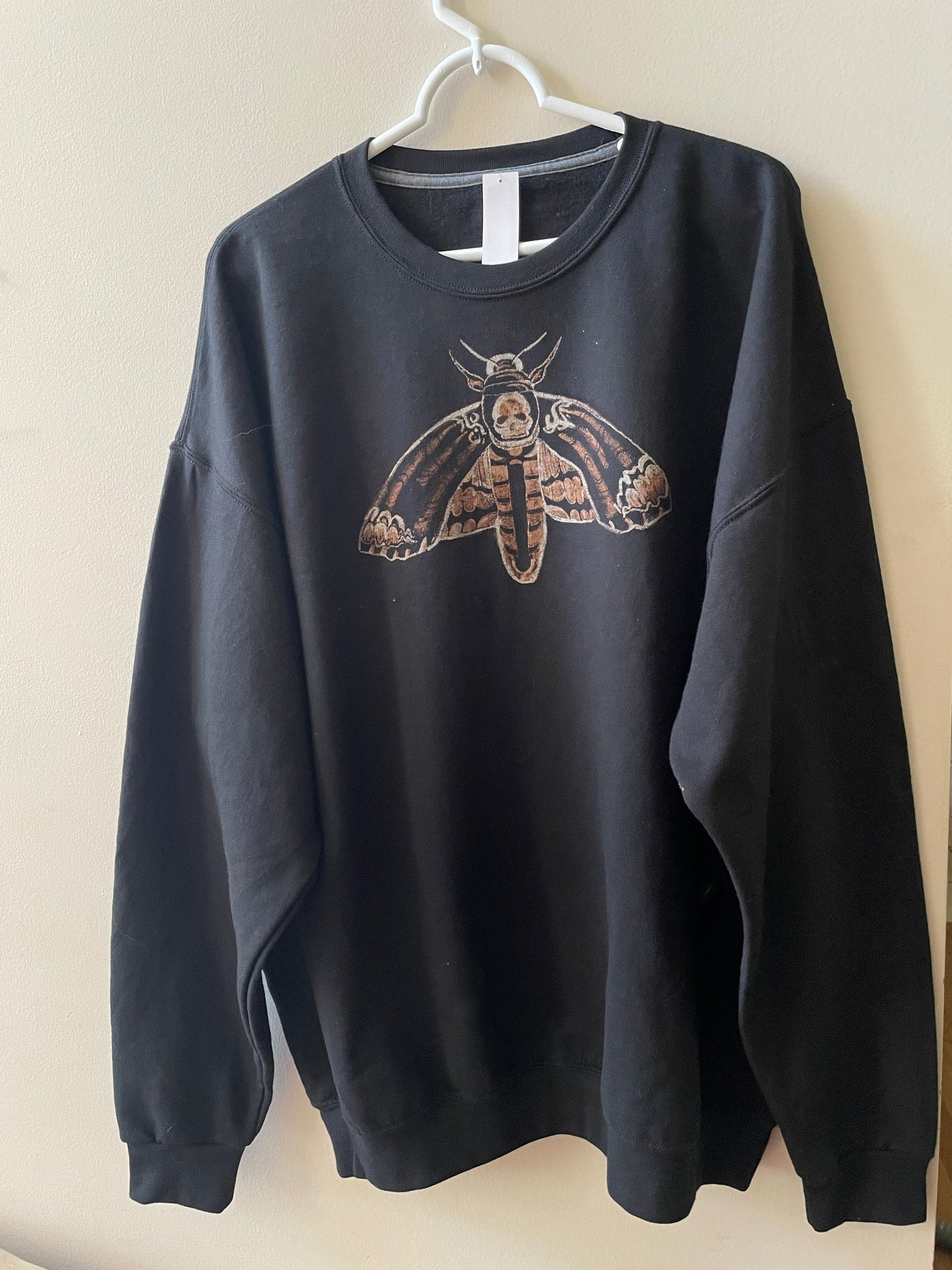 death’s-head hawkmoth bleach dye sweatshirt
