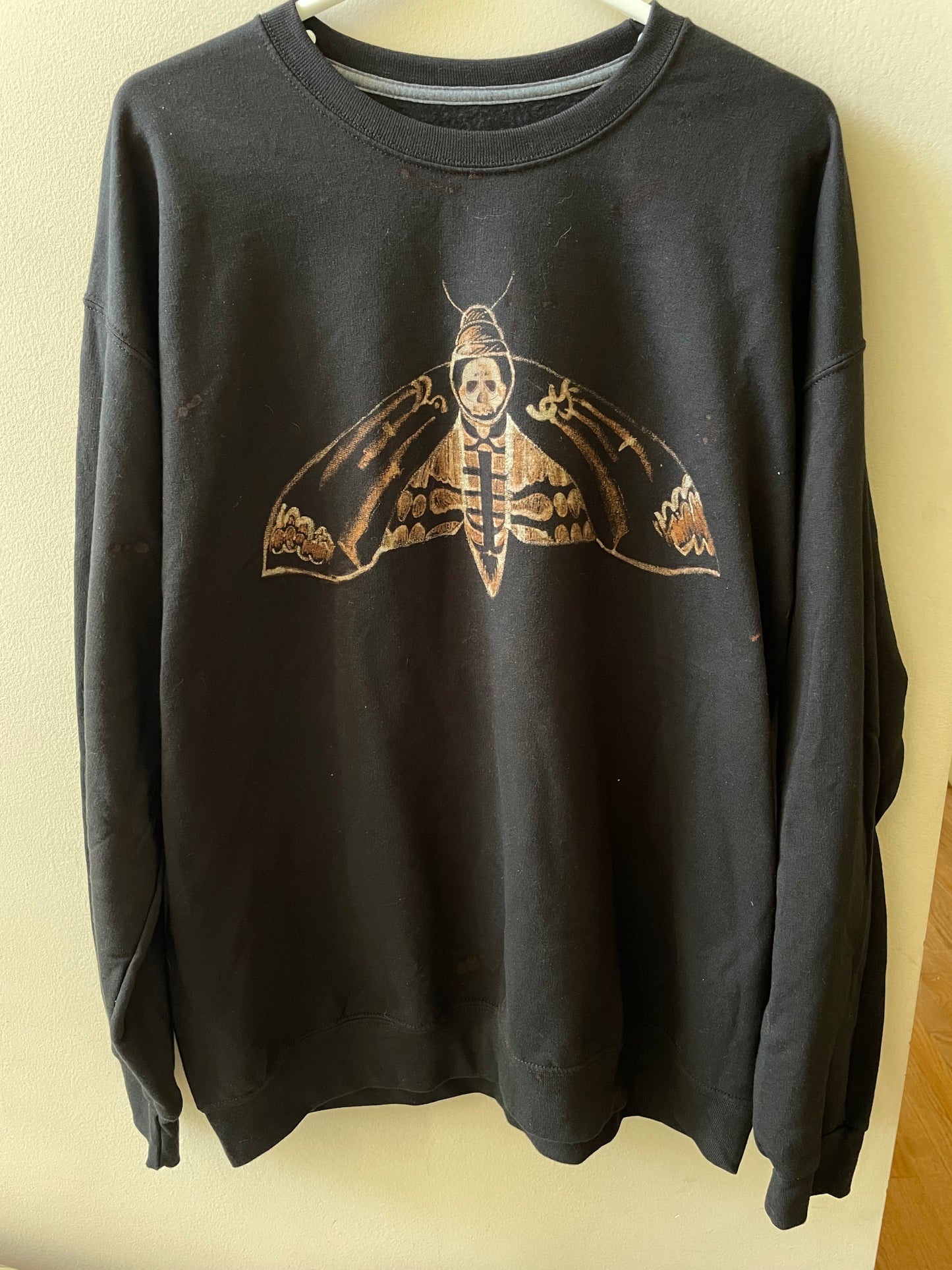 death’s-head hawkmoth bleach dye sweatshirt